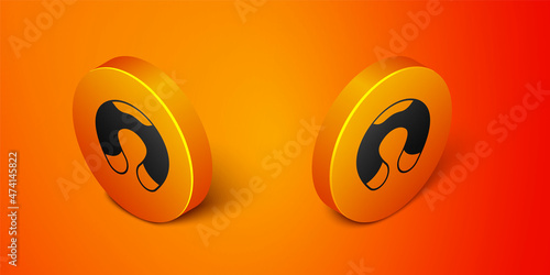 Isometric Travel neck pillow icon isolated on orange background. Pillow U-shaped. Orange circle button. Vector © Iryna