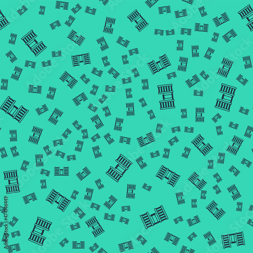 Black Wooden Swedish wall icon isolated seamless pattern on green background. Swedish stairs. Vector