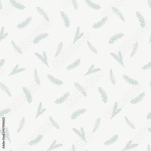 Seamless pattern with fir tree branches with berries. Christmas botanical print. Winter vector texture. © Viktoriia