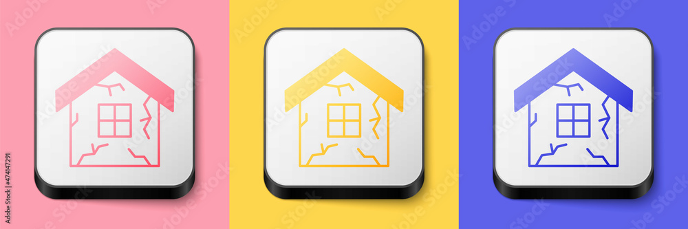 Isometric House icon isolated on pink, yellow and blue background. Insurance concept. Security, safety, protection, protect concept. Square button. Vector Isometric House icon isolated on pink, yellow and blue background. Insurance concept. Security, safety, protection, protect concept. Square button. Vector