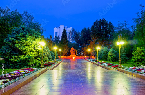 The Alley of Glory in front of Sorrowful Mother monument in Tashkent, Uzbekistan photo