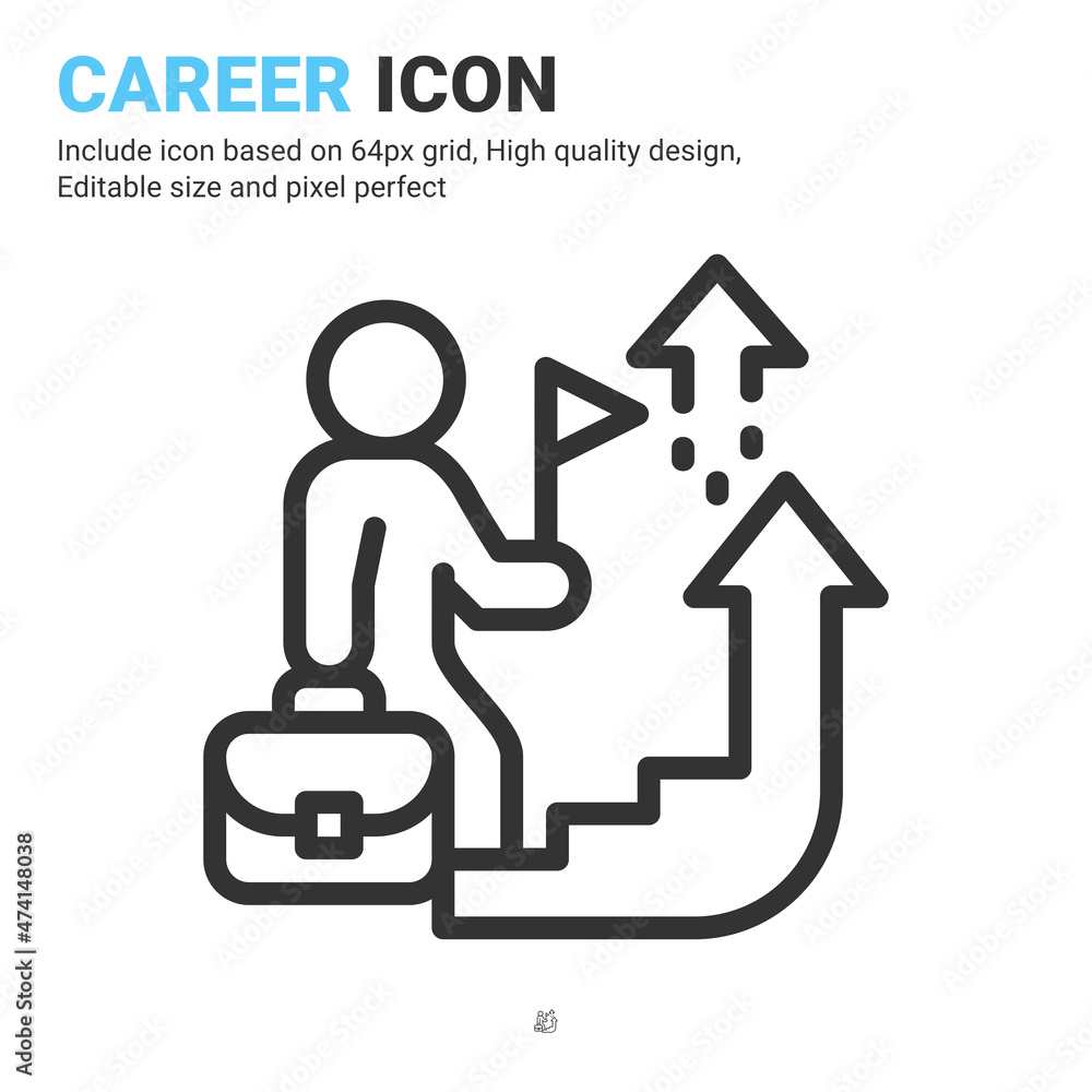 Career advancement icon vector with outline style isolated on white background. Vector illustration progress sign symbol icon concept for business, finance, industry, company, apps and project Career advancement icon vector with outline style isolated on white background. Vector illustration progress sign symbol icon concept for business, finance, industry, company, apps and project
