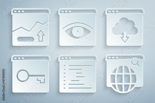 Set Browser window, Cloud download, Secure your site with HTTPS, SSL, Search engine, incognito and Financial growth increase icon. Vector