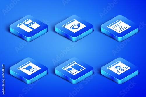 Set Server, Data, Browser window, Web developer programming code, Online shopping on screen, incognito and icon. Vector