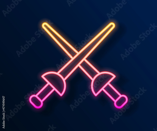 Glowing neon line Fencing icon isolated on black background. Sport equipment. Vector