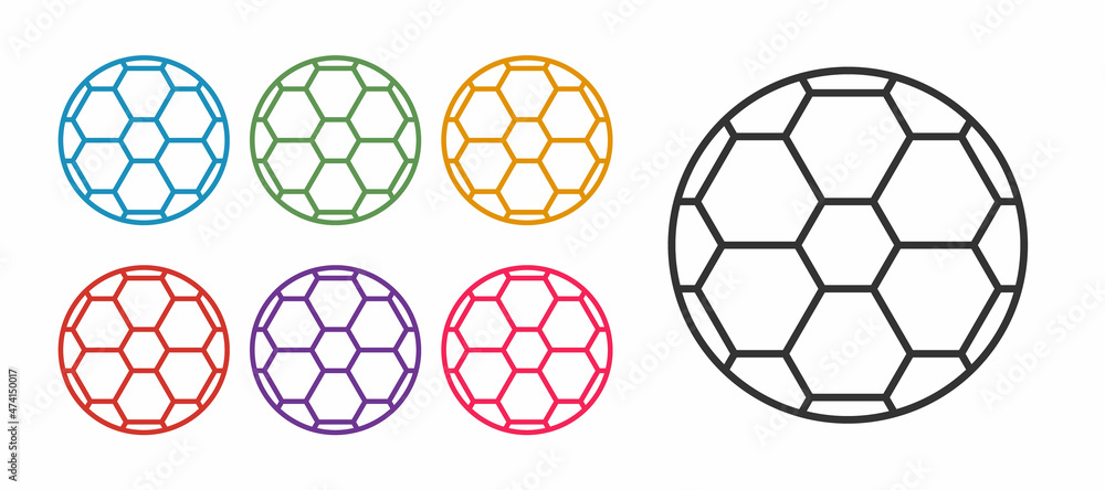 Obraz premium Set line Soccer football ball icon isolated on white background. Sport equipment. Set icons colorful. Vector