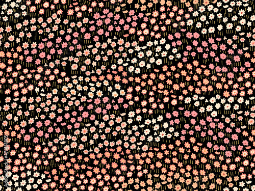 手描きの小花柄　シームレスパターン（オレンジ系）