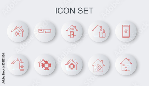 Set line House, Smart home remote control system, settings, humidity, glasses, and icon. Vector