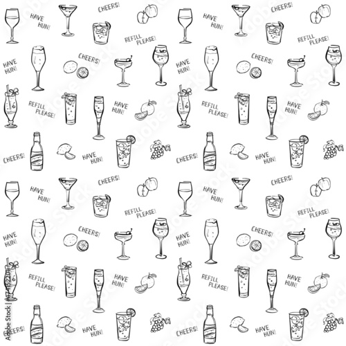 アルコールメニュー　背景素材　手描き　線画　1色