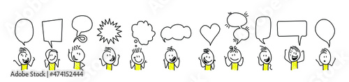 Stick figures. Blank banner set. Vector illustration of people holding blank. It can be used for presentations, for explanation, as a mascot, for communication, to express emotions.