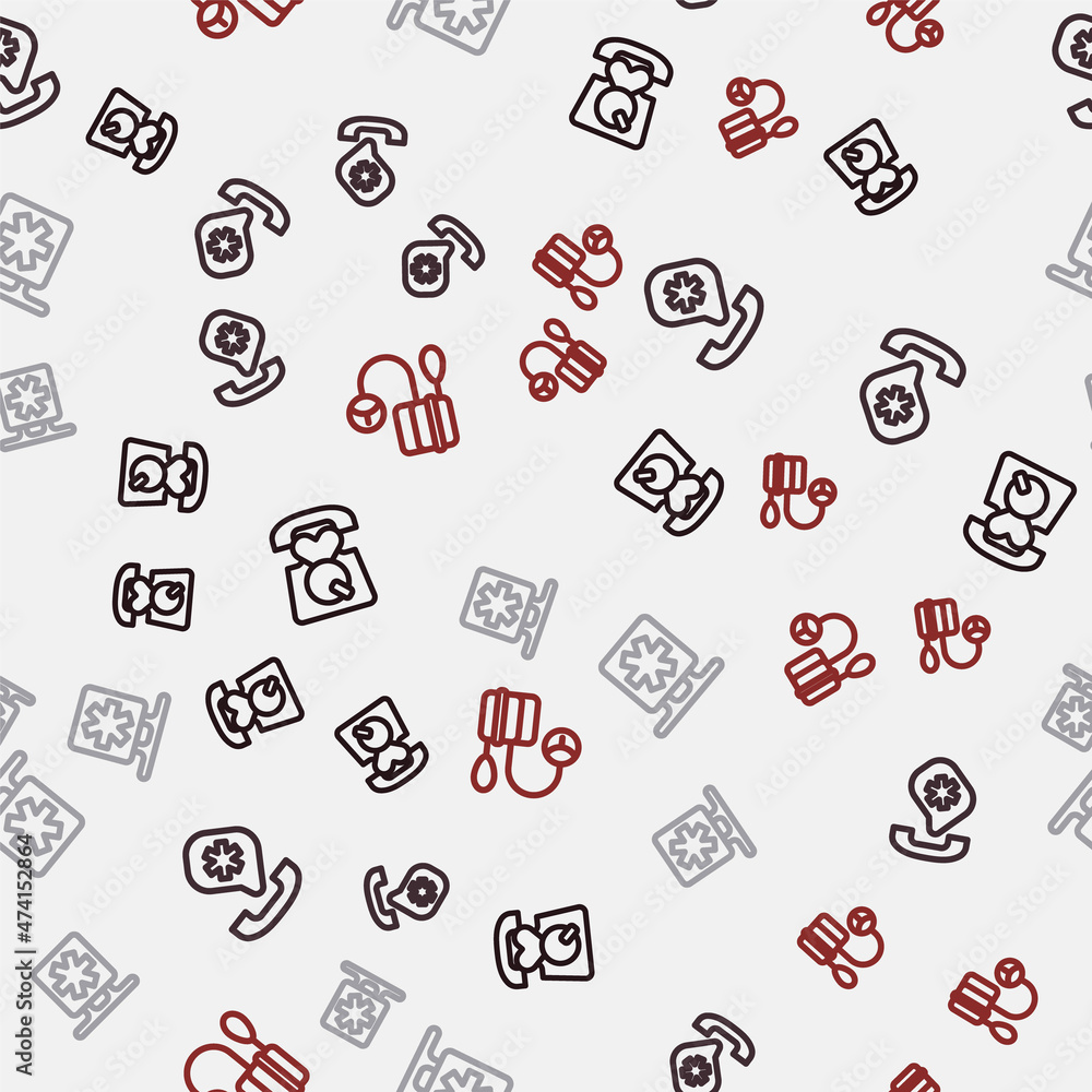 Set line Emergency call 911, - Star of Life and Blood pressure on seamless pattern. Vector Set line Emergency call 911, - Star of Life and Blood pressure on seamless pattern. Vector
