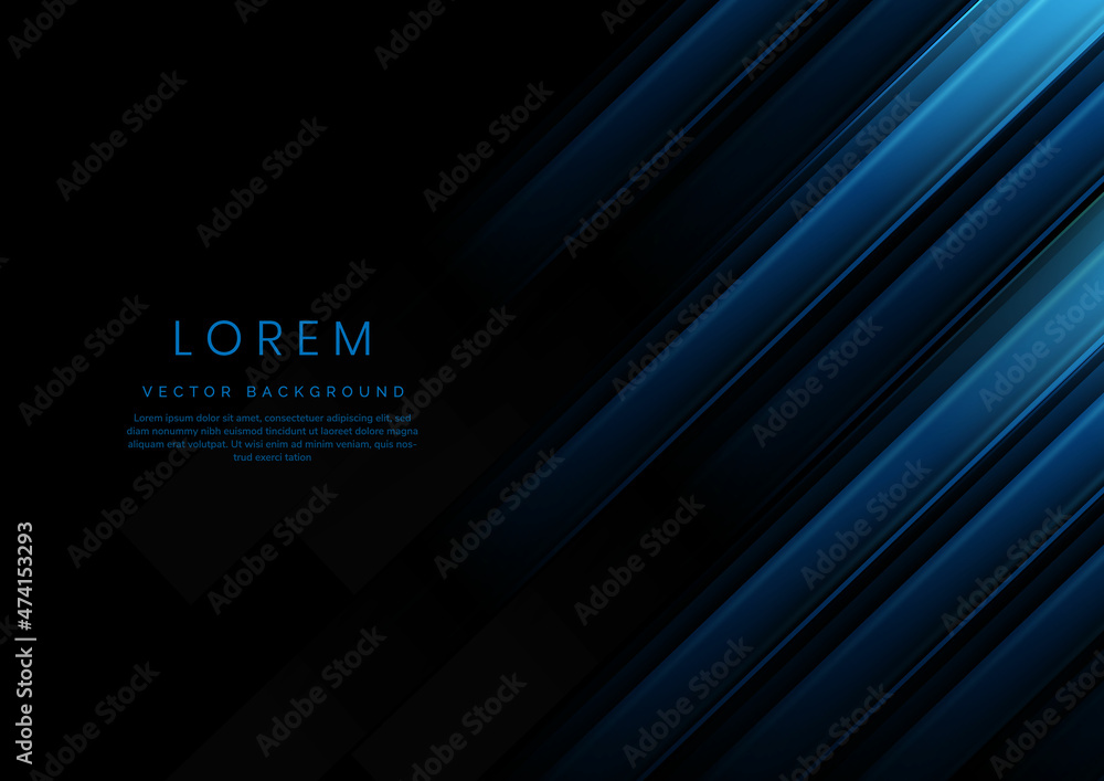 Obraz premium Abstract blue gradient geometric diagonal overlapping on black background with copy space for text.
