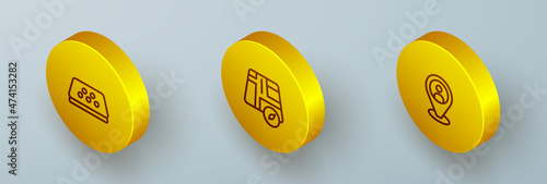 Set Isometric line Taxi car roof, Location taxi and client icon. Vector