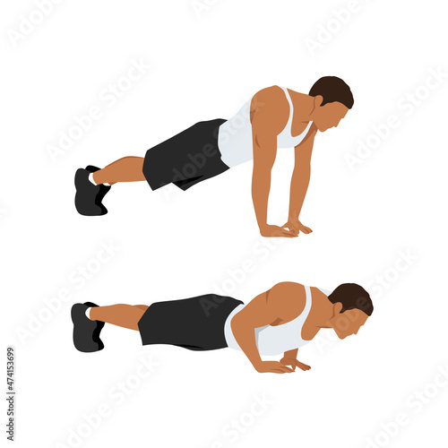 Man doing diamond push up exercise for tricep and chest flat icon illustration