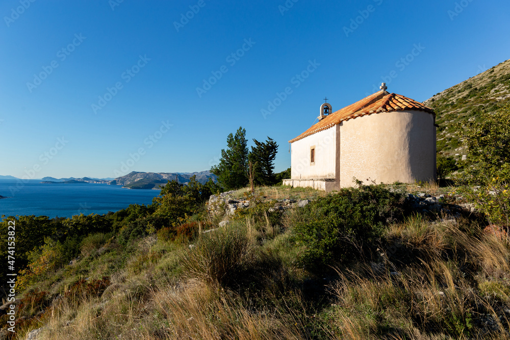 Church of St. Ana over Cavtat town in south Dalmatia, Croatia