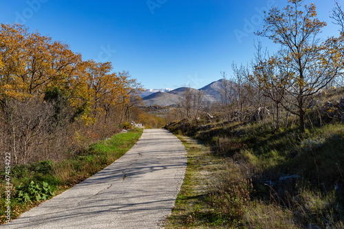 Countryside road in Croatian mountains. Balkans.
