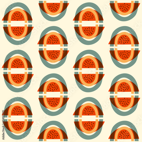 Mid-century bright retro pattern of abstract rainbows