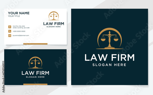 Law firm logo suitable for lawyer, court or law office with business card template