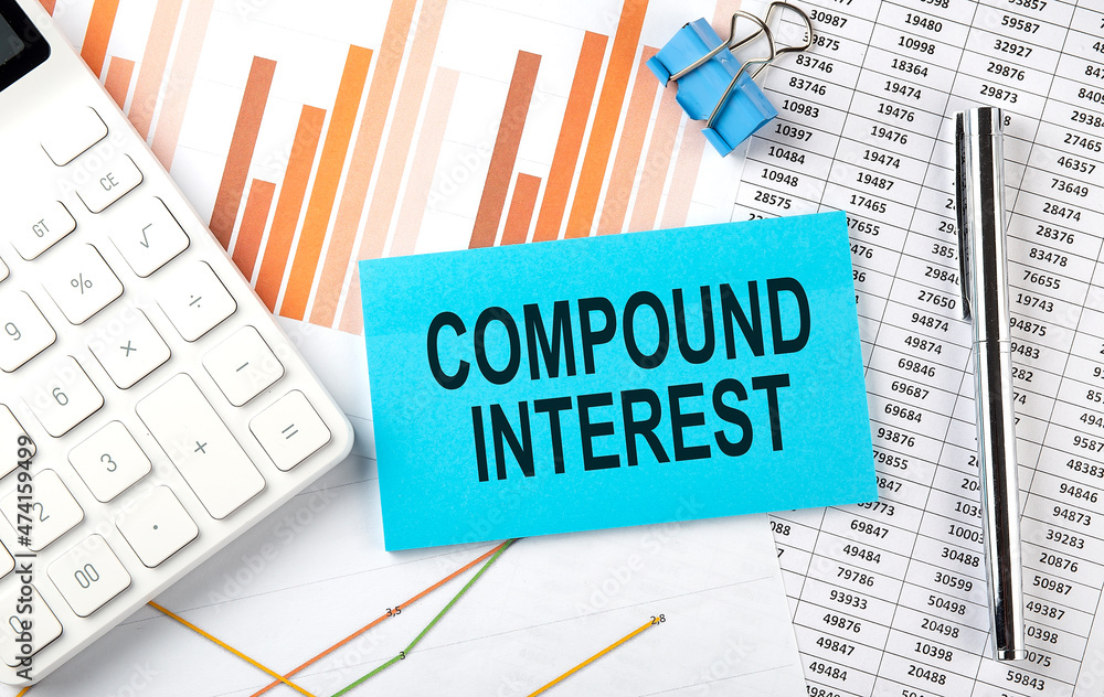 COMPOUND INTEREST text on the sticker on diagram background COMPOUND INTEREST text on the sticker on diagram background