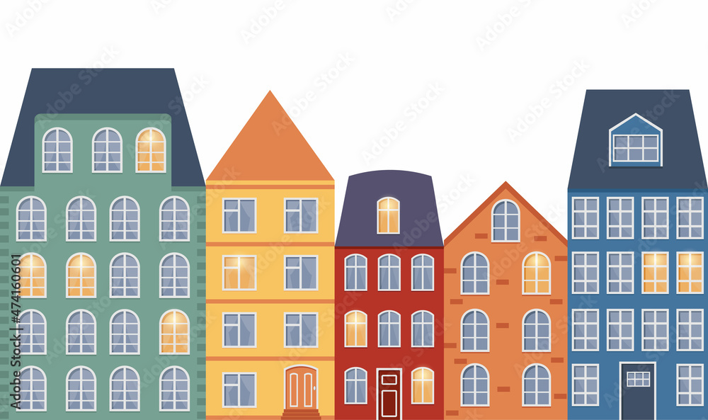 houses in scandinavian style, street, vector set