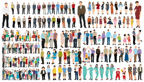 silhouette people set in flat style, isolated, vector