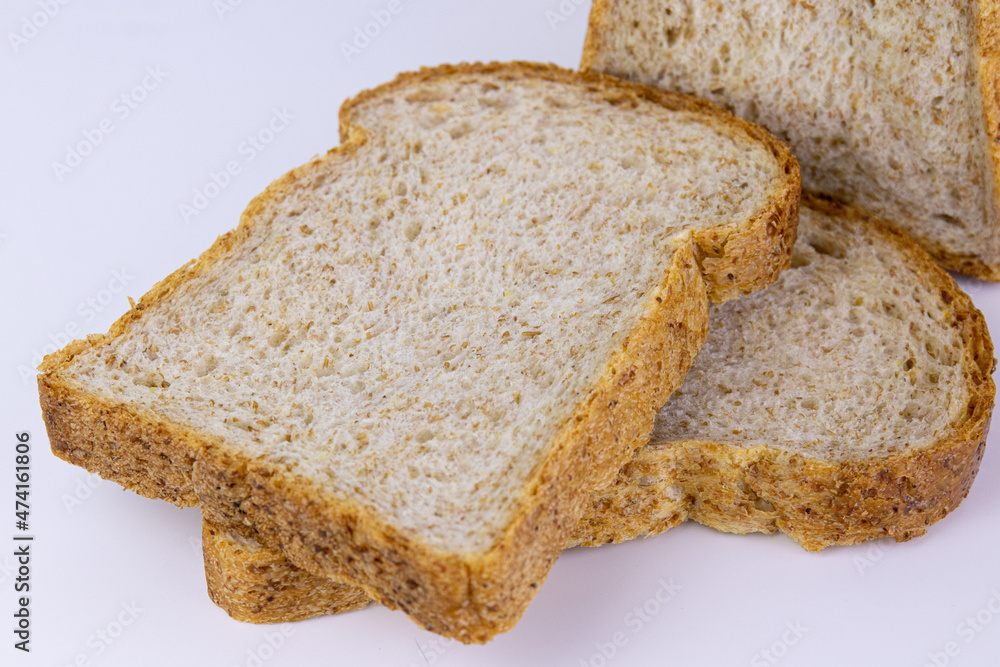Whole Wheat Bread on White Background