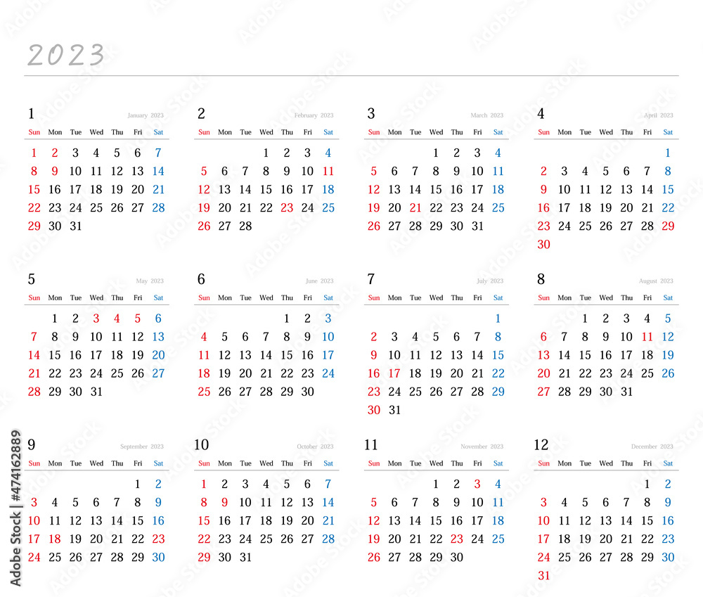 2023年日本の年間カレンダー	