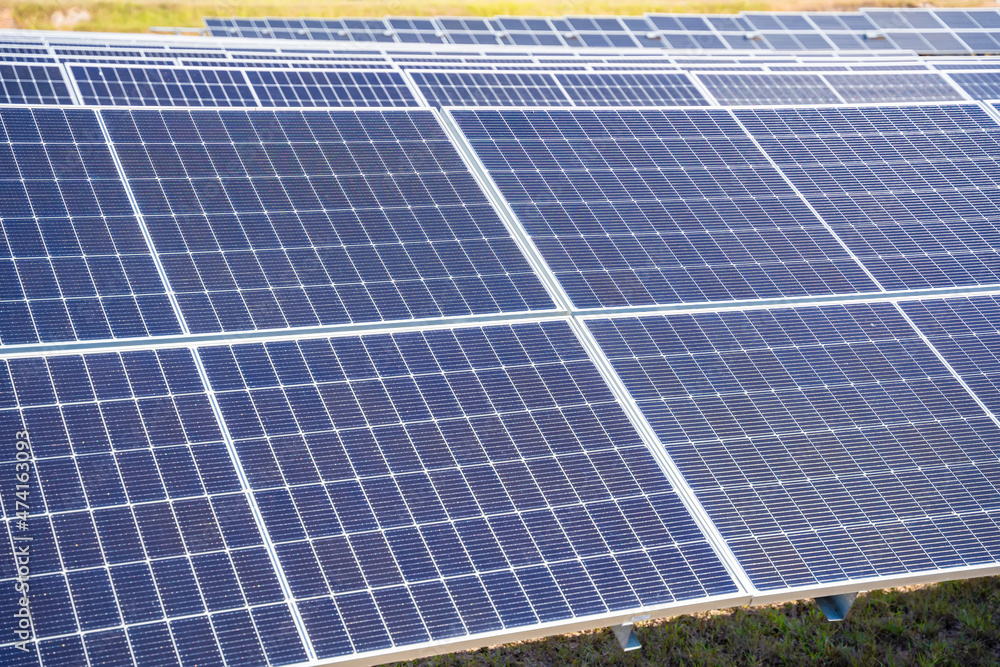 Solar power plant(solar cell) on summer season, hot climate causes increased power production, Alternative energy to conserve the world's energy, Photovoltaic module idea for clean energy production