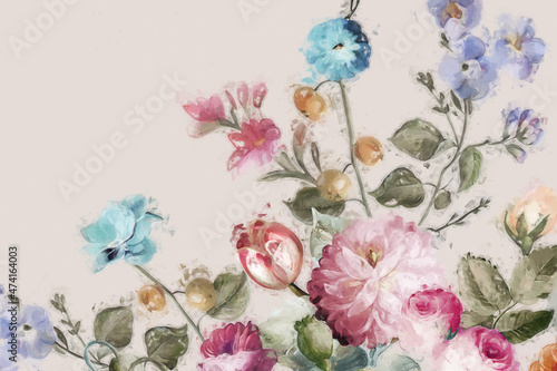 Fototapeta Naklejka Na Ścianę i Meble -  Beautiful rose peony flower illustration