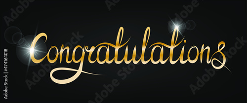 Congratulations golden text on black background. Hand drawn elegant modern calligraphy. Design for for holiday greeting cards and invitations. Vector illustration.