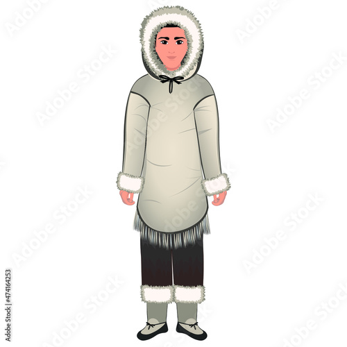 Men's folk national Greenland costume. Vector illustration