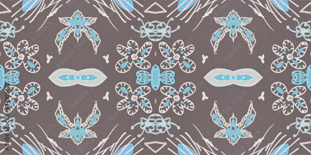 Naklejka premium Seamless flower folk pattern. Abstract ethnic print. Watercolor batik background.