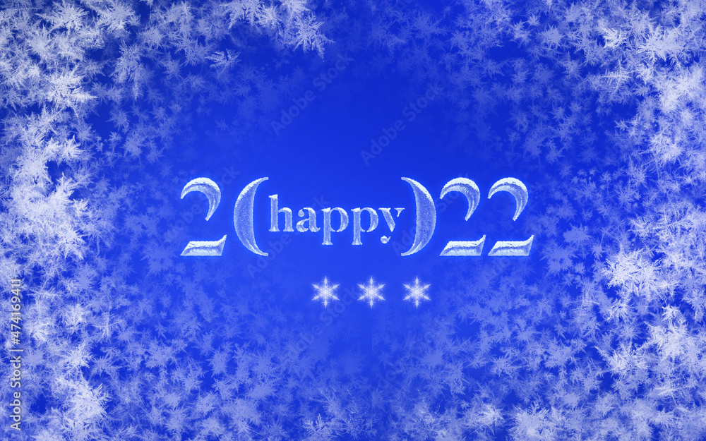 vœux happy 2022 avec neige et glace