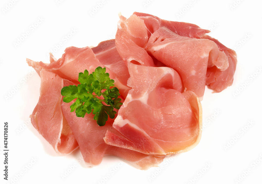 Smoked Ham Slices isolated on white Background Smoked Ham Slices isolated on white Background