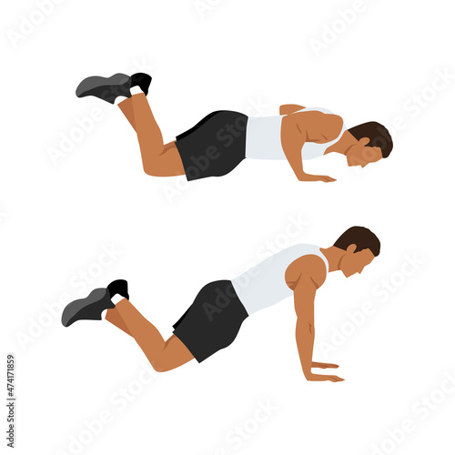 Modified knee push ups exercise. Flat vector illustration isolated on white background. Workout character