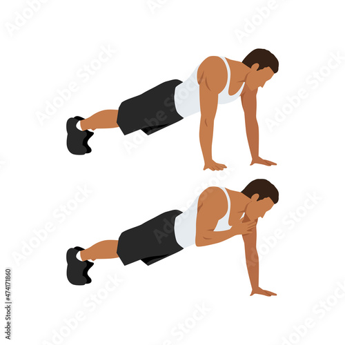 Plank shoulder taps exercise. Flat vector illustration isolated on white background. Layered vector. Abs workout
