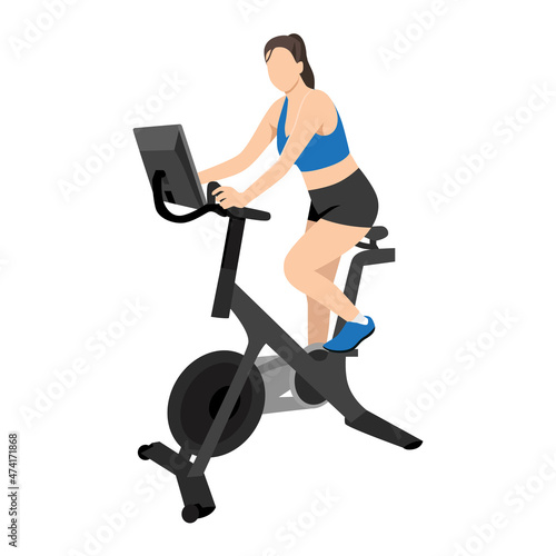 Woman doing peloton workout flat vector illustration isolated on white background