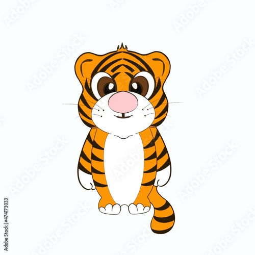 Fototapeta Naklejka Na Ścianę i Meble -  Cute tiger cub. Cartoon style. Suitable for printing on fabrics, postcards, wrapping paper, children's cards with animals, for decoration. A symbol of the new year.