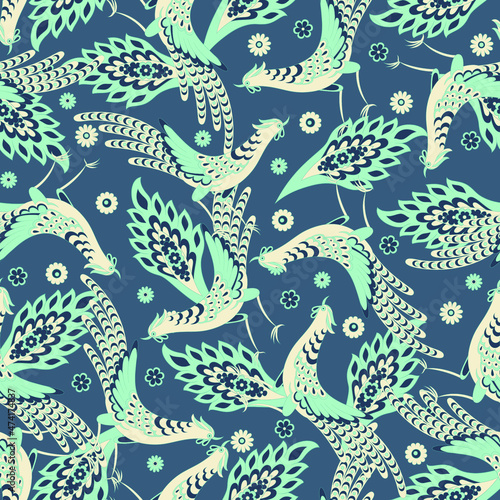 Paisley vector seamless. Damask style fabric illustration with Birds