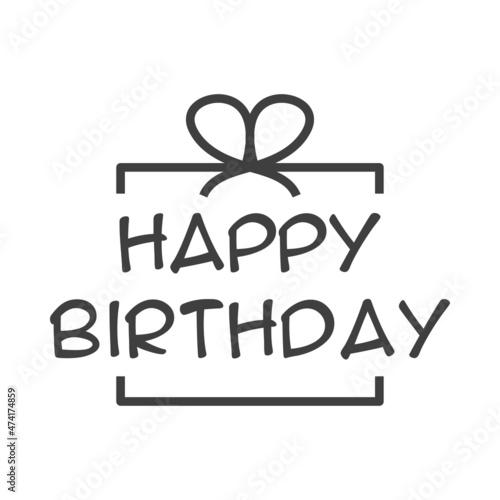 Banner con texto Happy Birthday en caja de regalo con líneas para su uso en invitaciones y tarjetas de felicitación en color gris