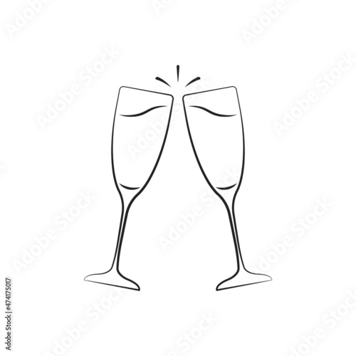 two hand drawn champagne glass or toast icon