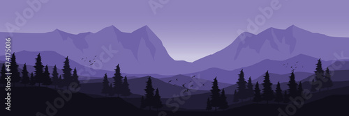 morning view at mountain landscape vector illustration good for wallpaper, background, backdrop, web banner, blog, web background, and design template