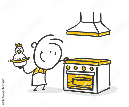 Strichfiguren / Strichmännchen: Bäcker, Kuchen backen, Backofen. (Nr. 702)	