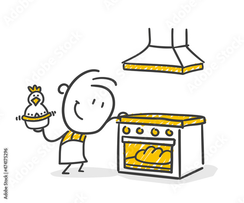 Strichfiguren / Strichmännchen: Bäcker, Brot backen, Backofen. (Nr. 704)