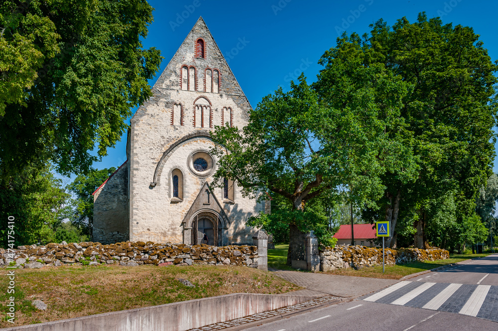 St Martin's Church in Valjala is the oldest church in Estonia.  Example of Romanesque baptismal. Saaremaa, Baltic states.