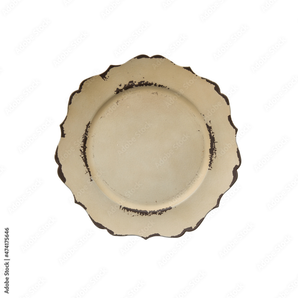 antiqued underplate in beige resin. isolated white background