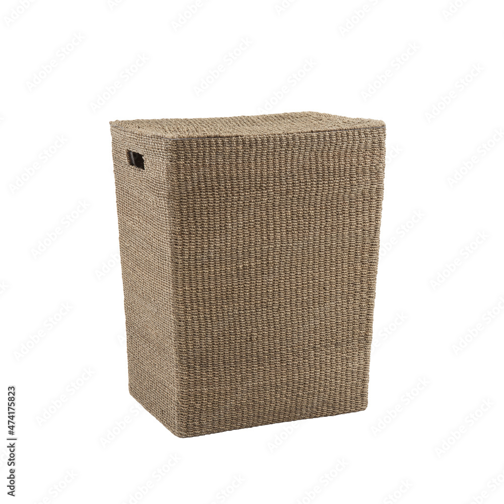 large basket for dirty clothes in natural abaca. isolated white
