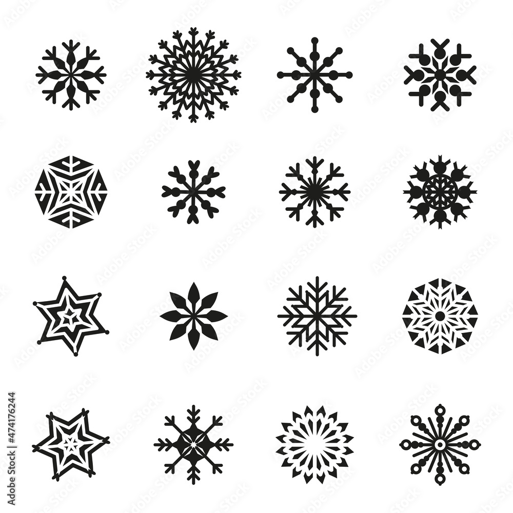 Vector illustration of a New Year's set with black snowflakes. For a postcard, for congratulations, for printing Vector illustration of a New Year's set with black snowflakes. For a postcard, for congratulations, for printing