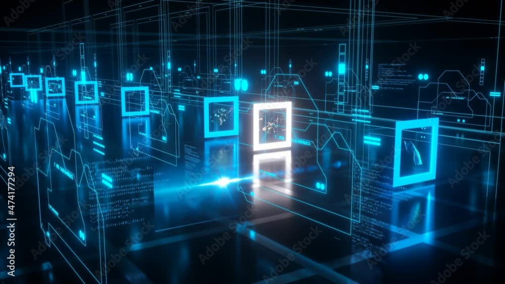 Blue generic artificial intelligence and future technology concept. Abstract engineering motion background. 3D rendering Blue generic artificial intelligence and future technology concept. Abstract engineering motion background. 3D rendering