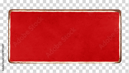 Vintage rusty enameled red grunge metal sign isolated on pattern background including clipping path